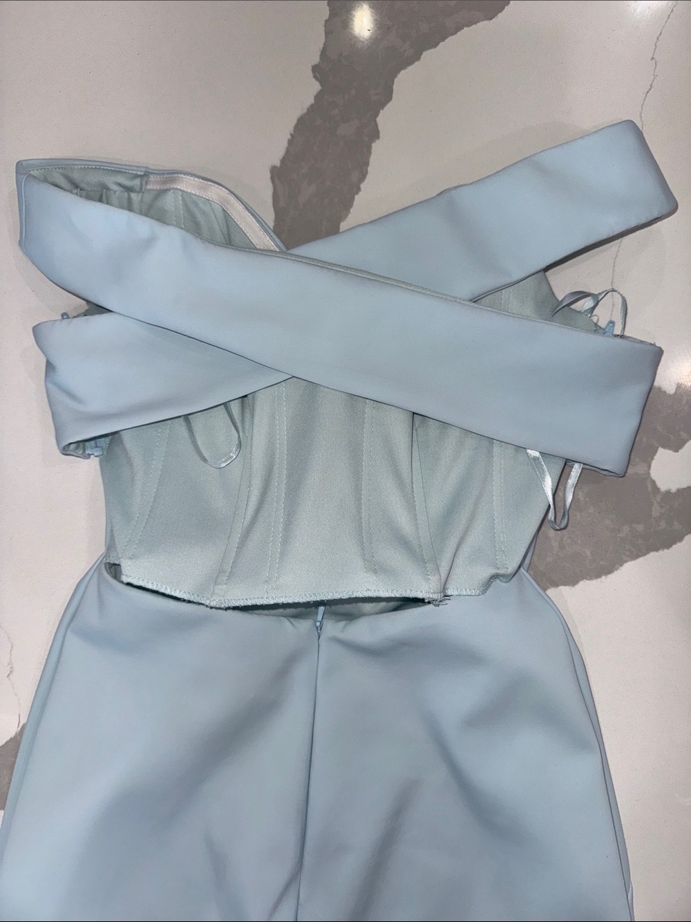 Ashley Lauren Off-Shoulder Light Blue Dress - Picture 3 of 7